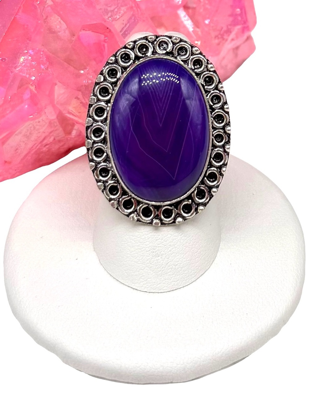 Purple Botswana Agate Ring Size 6.5 925 Sterling Silver Overlay - Picture 1 of 4